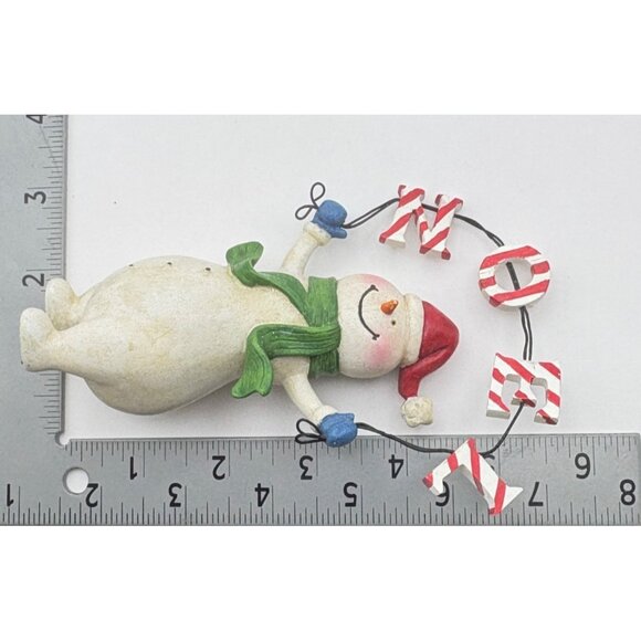 Vintage Snowman Christmas Figurine Holding Noel Sign Candy Cane Striped Letters - Picture 3 of 8